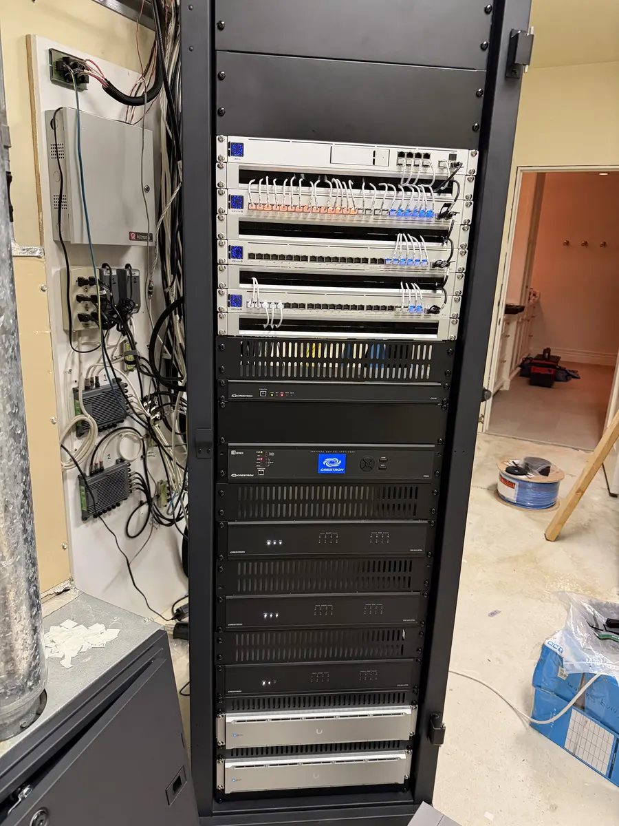 Switching, UPS, and amplification staged into the build.